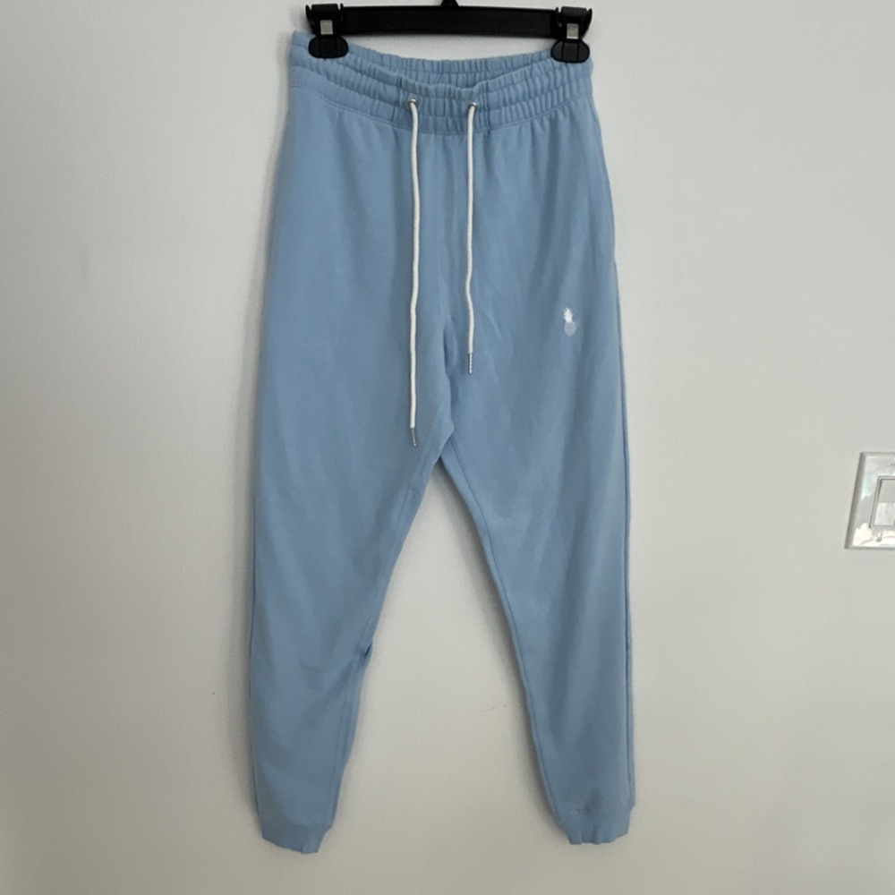 J.J. Malibu Light Blue Jogger Pants S 65% Cotton Pineapple Logo Drawstring
